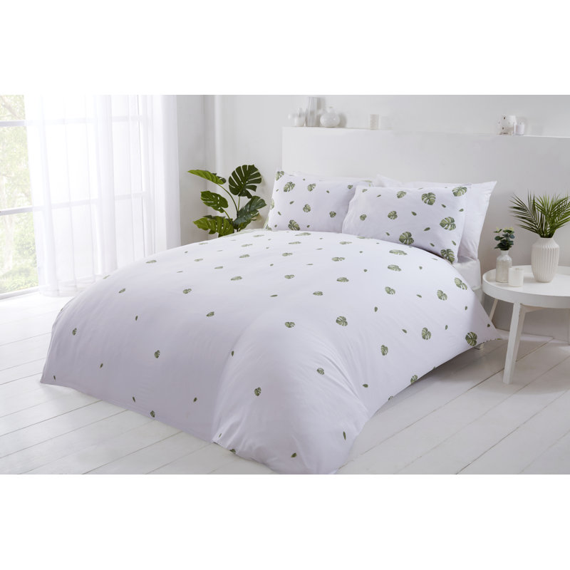 Romy Cotton Blend Duvet Cover with Pillowcases, Green, Single Duvet Cover + 1 Standard Pillowcase