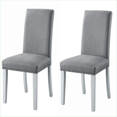 Soft Gray Linen Upholstered Parson Dining Chairs by for Dining Room Seating Vintage Style (Set of 2)
