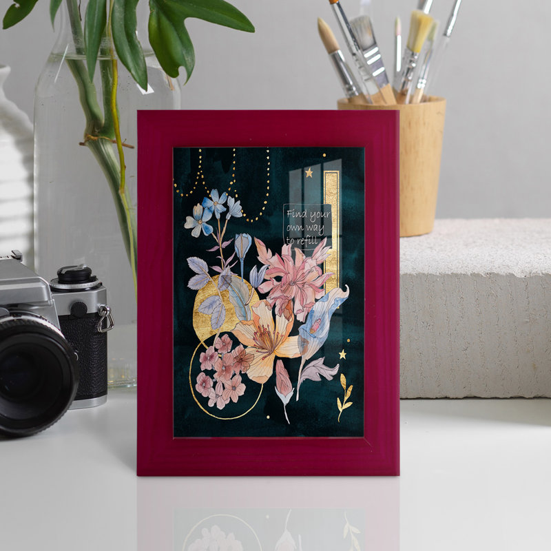 Toile encadrée de qualité supérieure Moonlight Flowers II - prête à être accrochée, Papier encadré rouge