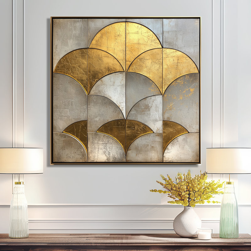 Golden Beige mosaïque, impression sur métal moderne, H 16 po x l 16 po