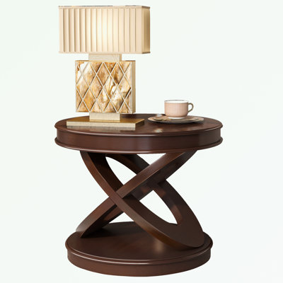 Round Wooden End Table with sturdy base