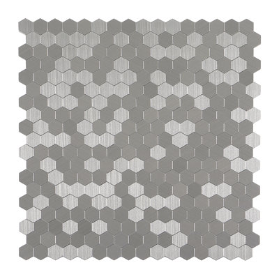 Tuile hexagonale auto-adhésive en acier inoxydable pour carrelage mural (6 feuilles)