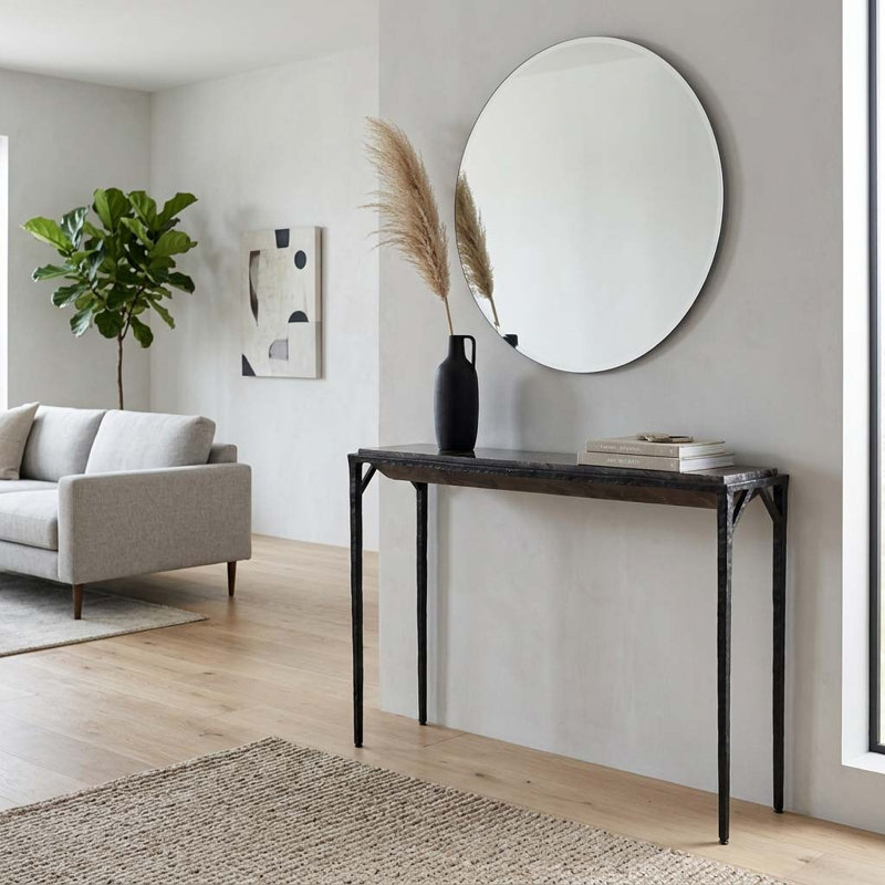Console contemporaine contemporaine en marbre et en aluminium pour article de vestibule - Présentoir minimaliste pour canapé dans un couloir étroit - 49 po, noir