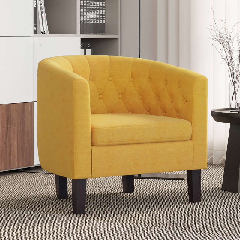 Evelie 28.25" W Tufted Linen Barrel Chair Upholstered, Yellow