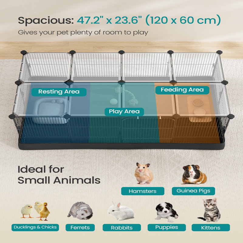Parc pour petits animaux avec doublure imperméable avec portes supérieures et latérales