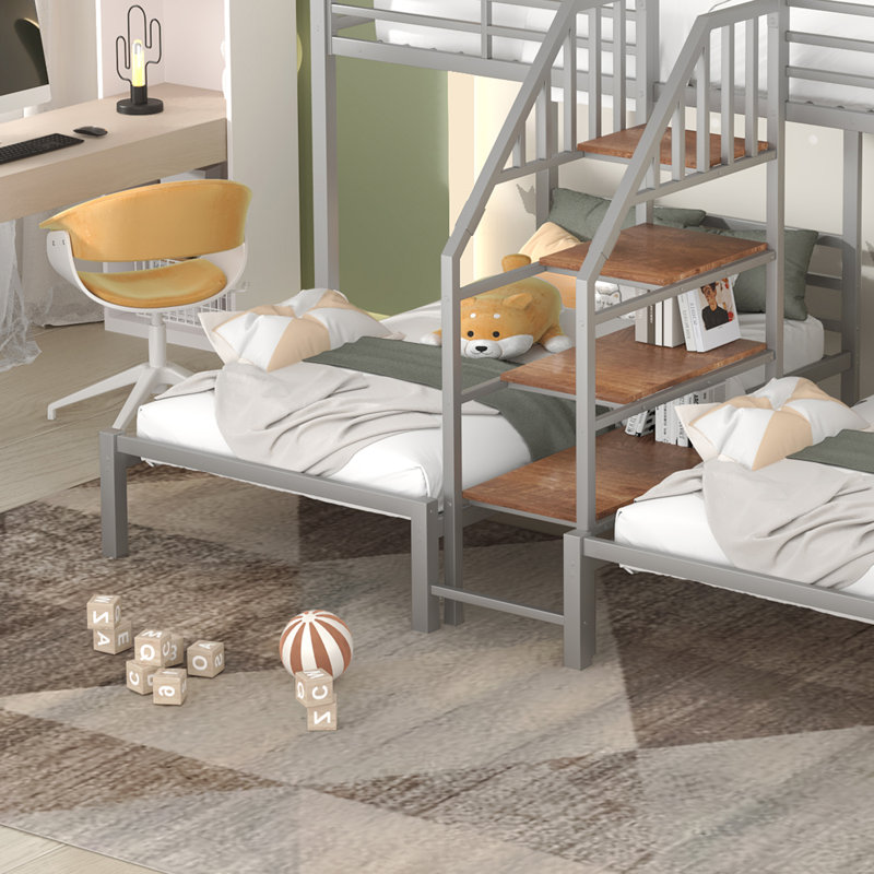 Edalene Kids Twin Over Twin Over Twin Bunk Bed, Dark Gray