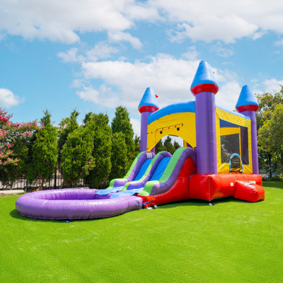 Château gonflable HeroKiddo Jelly Bean Castle de 7,9 m (26 pi) à construction renforcée de qualité commerciale, avec glissade d'eau double voie, pataugeoire et souffleur.