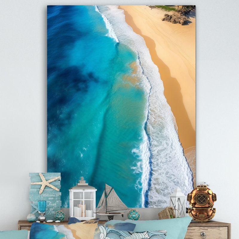 Vagues aériennes, plage, évasion III - art mural plage, Toile tendue, H 60 po x l 40 po