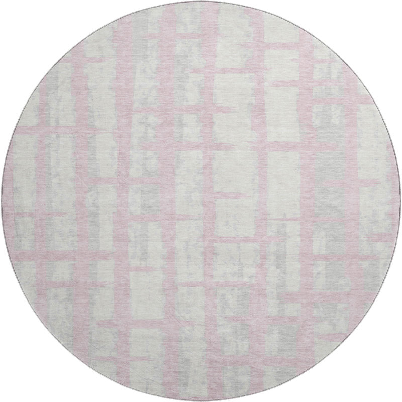 Premium Machine Washable Prisco Pink Rug, Round 8'