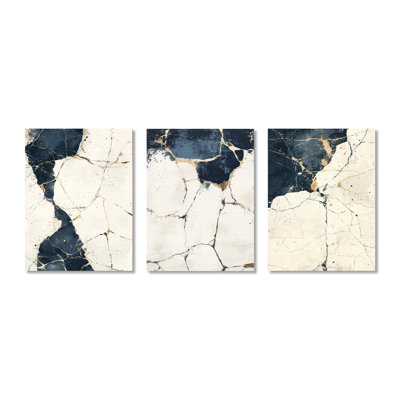 White and Blue Luxury of Abstract Marble – Abstract Marble Canvas Wall Art Set of 3