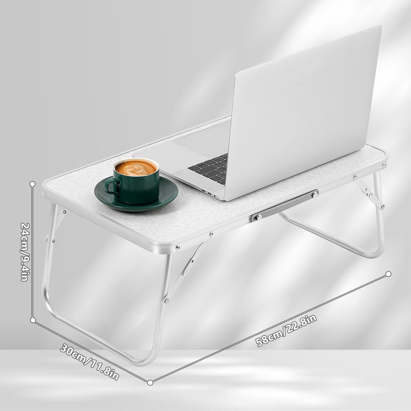 Table basse pliante portative 22,8 po x l 11,8 po, blanc intérieur / extérieur pour lit, plage et camping