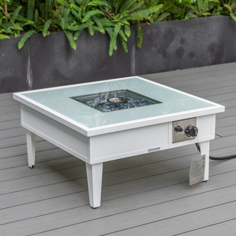 Table de foyer d'extérieur au propane en aluminium H 20 po x l 26,8 po Habibah