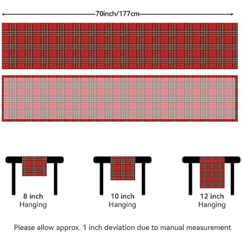 Chemin de table à carreaux tartan rouge, 33 x 178 cm (13 x 70 pouces), 70" L