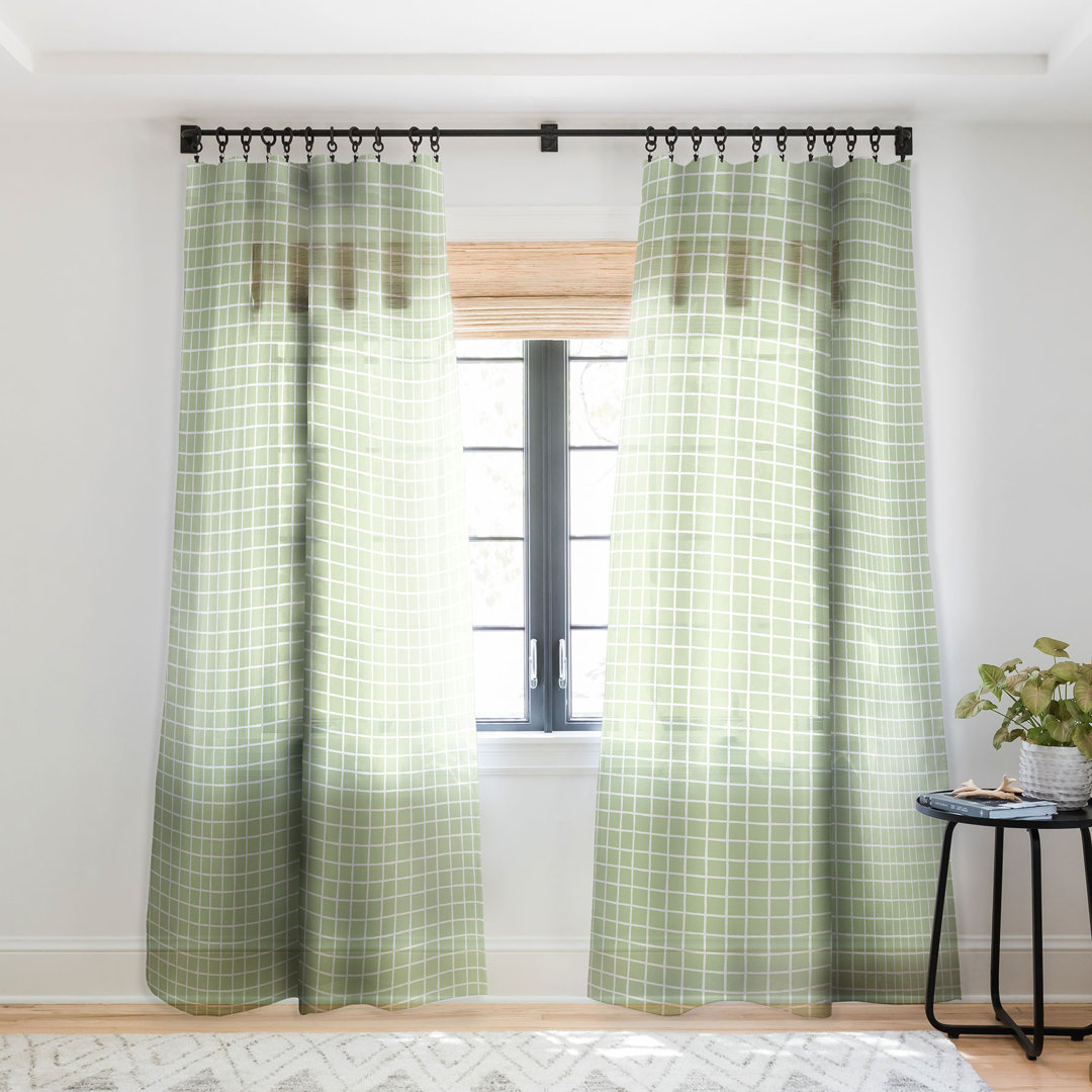 Avenie Grid Pattern Green 1pc Sheer Window Curtain Panel East Urban Home Size per