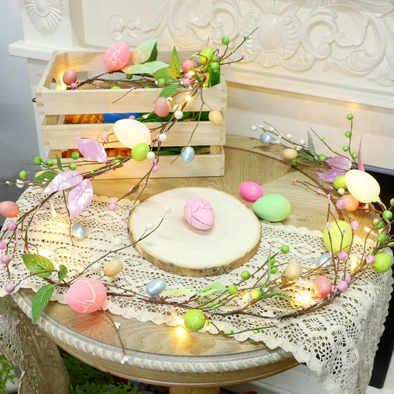 Guirlande d'oeufs de Pâques 6 pi, guirlande de Pâques à piles avec lumières, lumières d'œufs de Pâques, guirlande pré-éclairée pour les fêtes de Pâques, décoration de printemps de Pâques