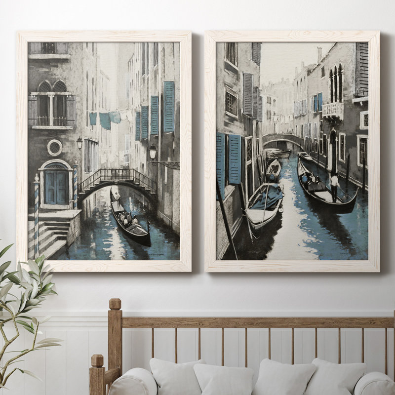 Venise I - ensemble de 2 reproductions d'art, Pas de tapis, Toile blanche encadrée, H 44 po x l 31 po x P 1 po