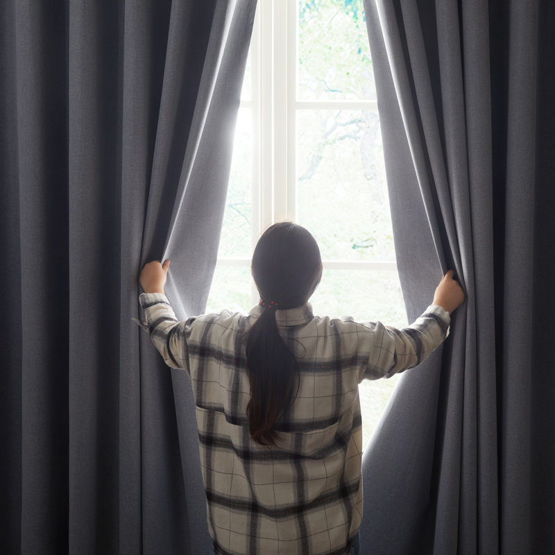 Linen Blend Blackout Curtain Panel Pair, Grey, 117cm Width x 137cm Drop