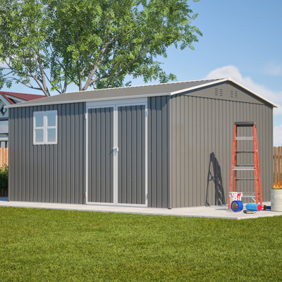 [12x10 FT] Heavy Duty Outdoor Metal Storage Shed with Windows, Lock, 4 Air Vents & Floor Frame