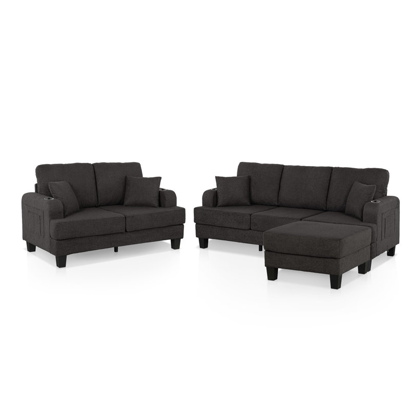 Ensemble de canapé 3 pièces Viafora, Gris foncé, 3 pièces: canapé, causeuse, fauteuil