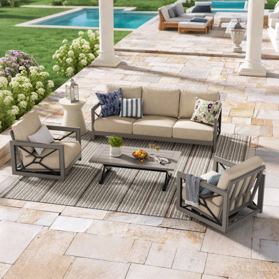 Ensemble de conversation de terrasse en aluminium pour 5 personnes avec coussins Sunbrella® Marindo