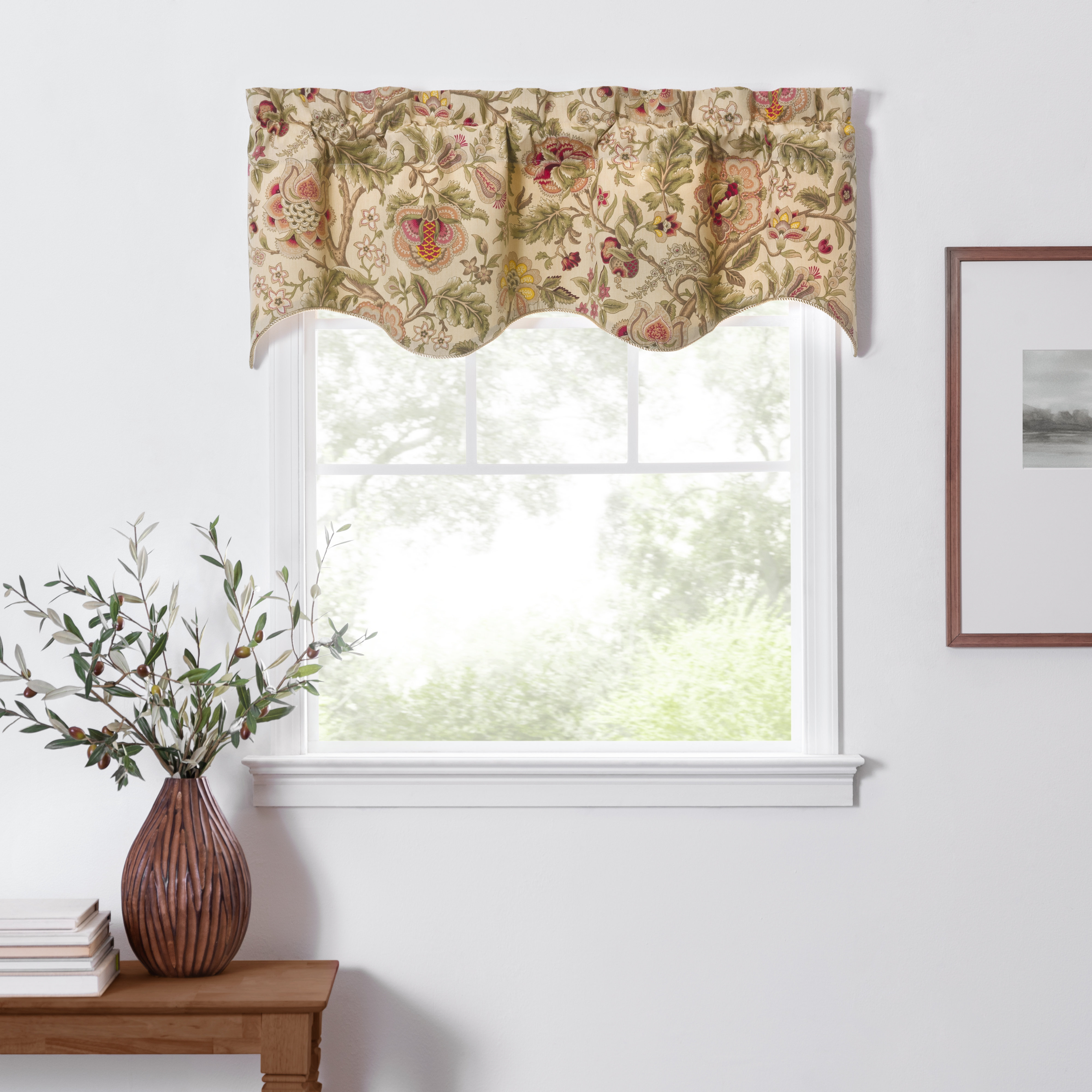 Ellis Curtain Regency Floral Cotton Scalloped 50'' W Window Valance ...