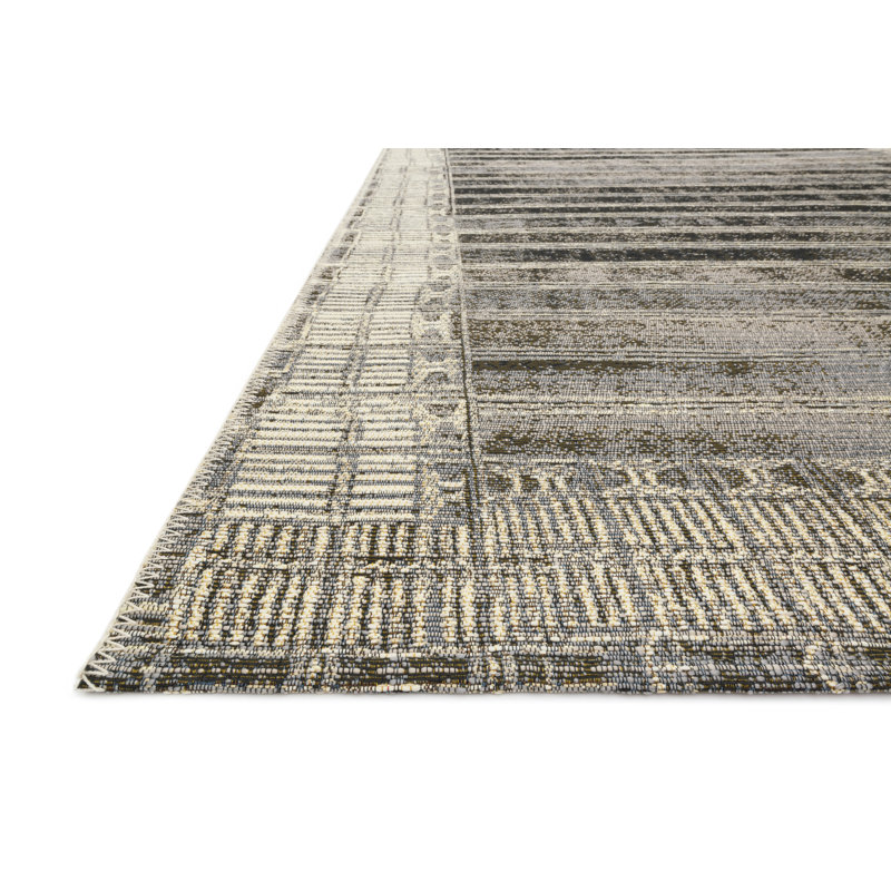 Boden Striped Charcoal/Ivory Indoor / Outdoor Area Rug, Square 1'6" x 1'6"