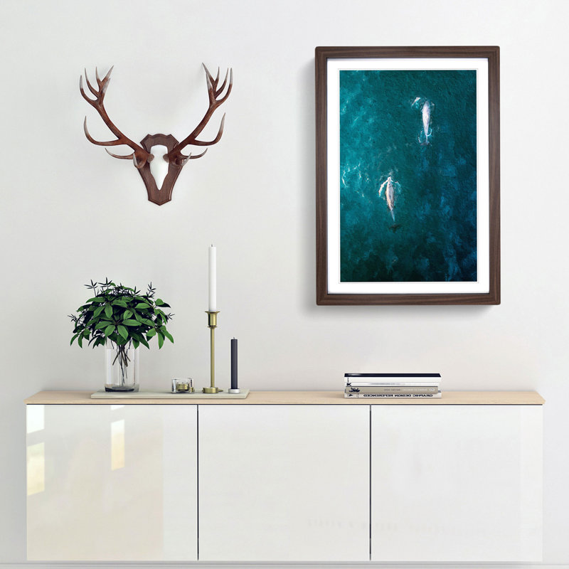 Dolphins Heading North - Picture Frame Painting Print, 65cm H x 48cm W x 2cm D, Walnut Framed