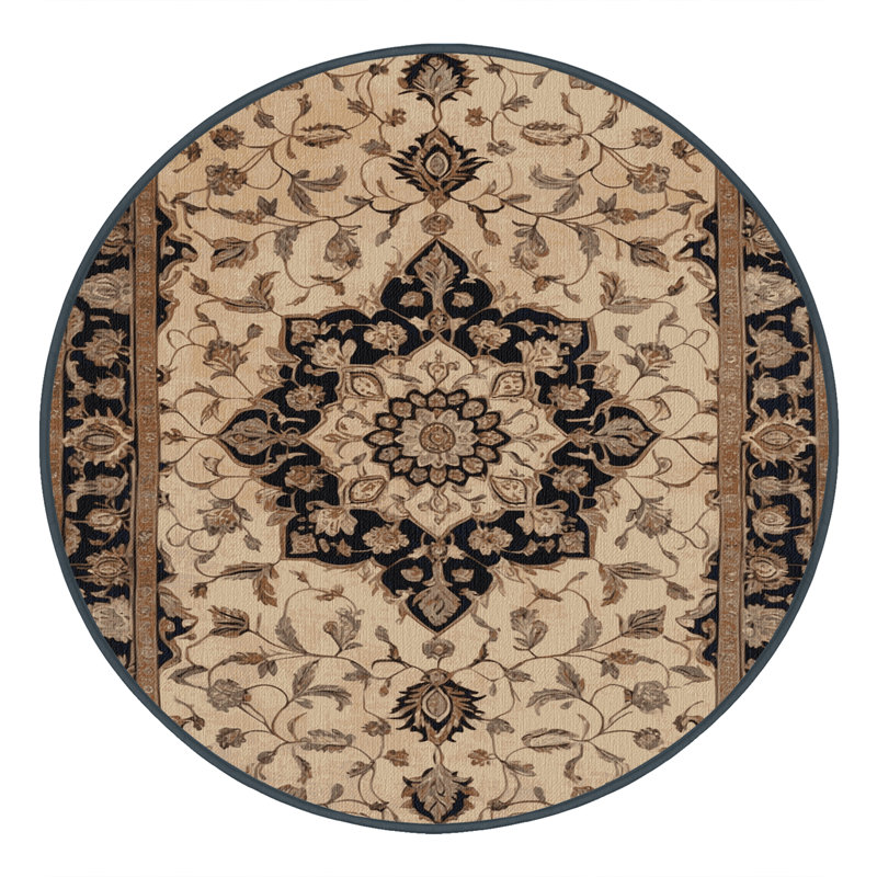 Tapis brun lavable à la machine, Rond 5 pi