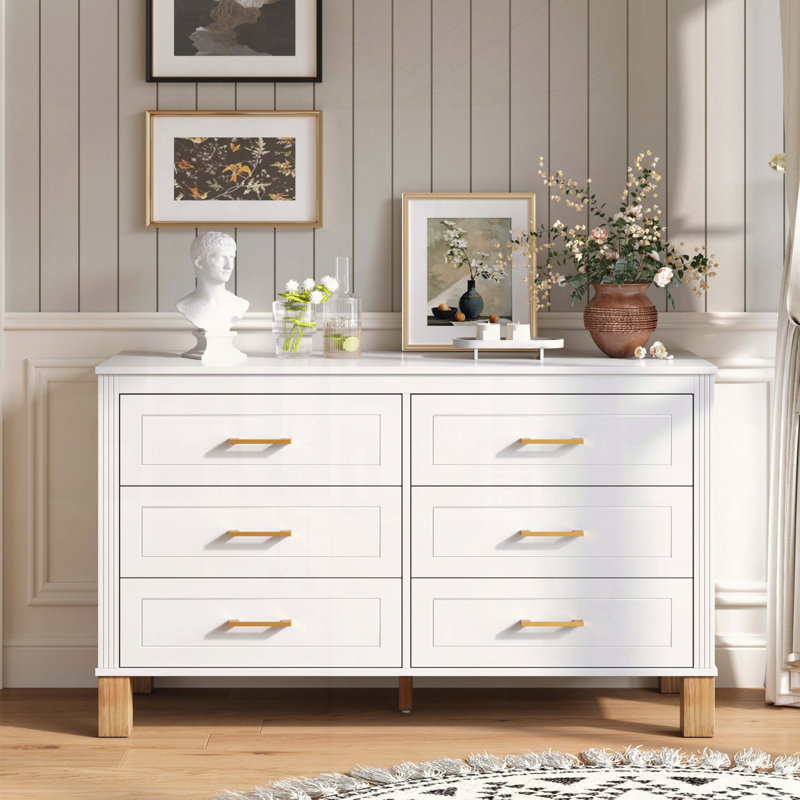 Commode double blanche à 6 tiroirs, White