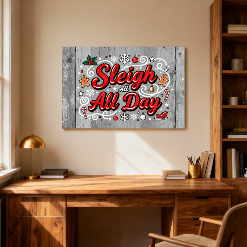 Imprimé décoratif de Noël traîneau toute la journée, H 16 po x l 24 po