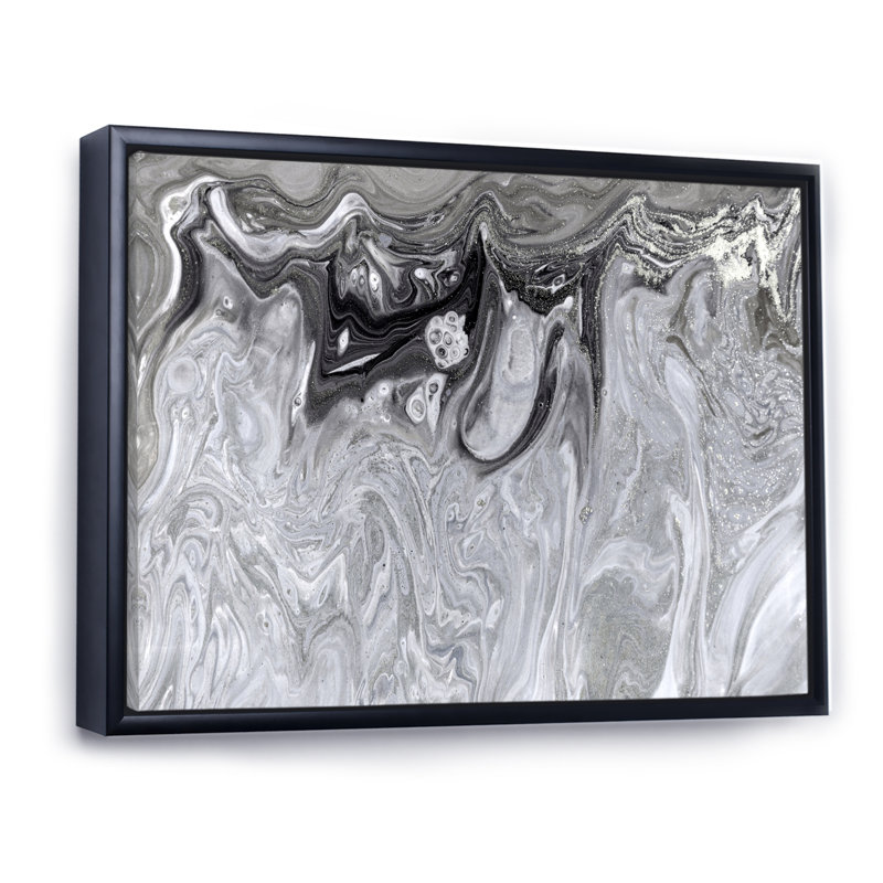 Gris abstrait liquide - peinture sur toile, H 16 po x l 32 po x P 1 po, Cadre flottant noir