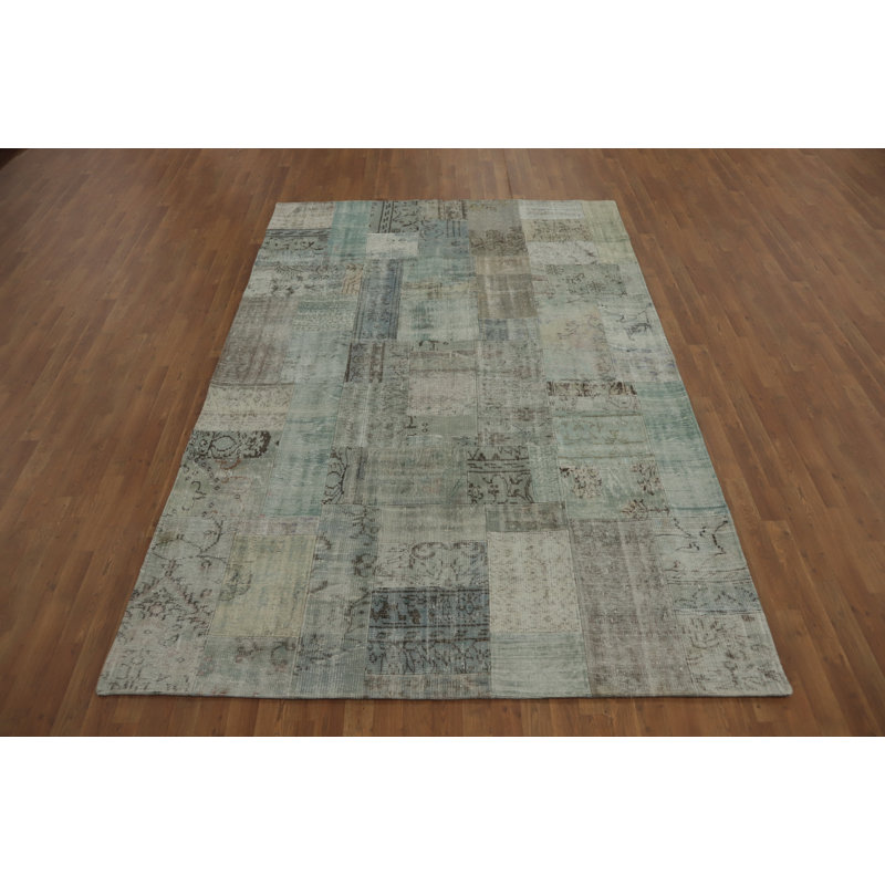 Distressed Wool Geometric Patchwork Area Rug 7x10
