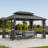 Horizon 10' x 14' Hard Top Gazebo With Solar Self Powered LED Lights, Mosquito Netting and Canopy Hook