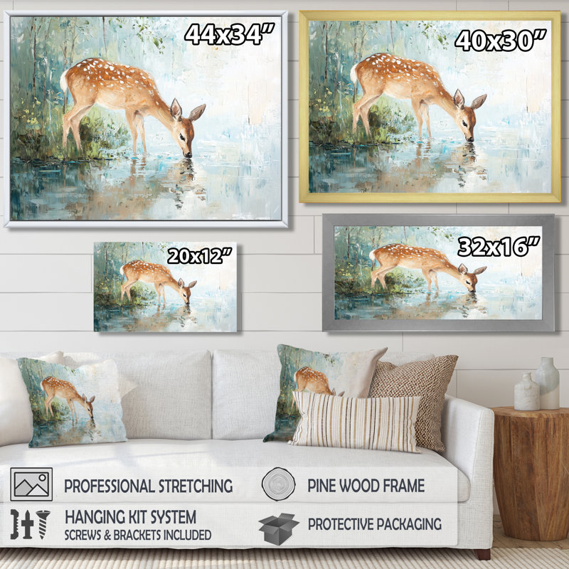 «Deer By The River IV», reproduction sur toile, Toile tendue, H 16 po x l 32 po, Ne s’applique pas