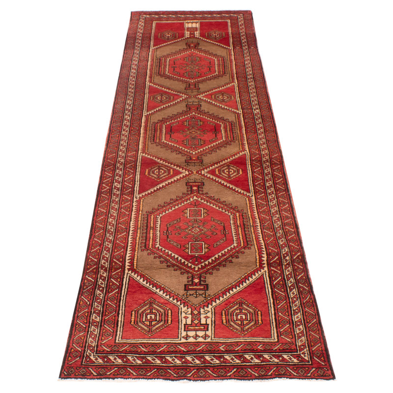 Tapis de couloir unique en laine noué à la main nouvel âge 3 pi 6 po x 13 pi rouge / gris Dafnee