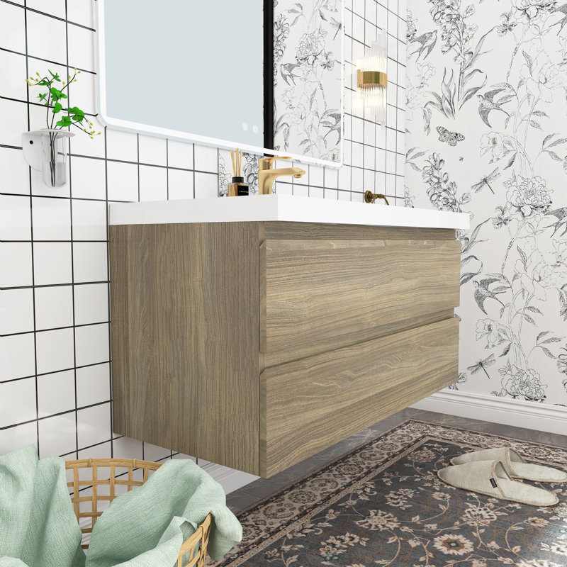 Meuble-lavabo simple 42 po avec plateau en résine Tahel, Gris cendré