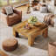 Table basse carrée rustique brune pour le salon, durable et élégante avec rangement spacieux pour un décor de ferme moderne.