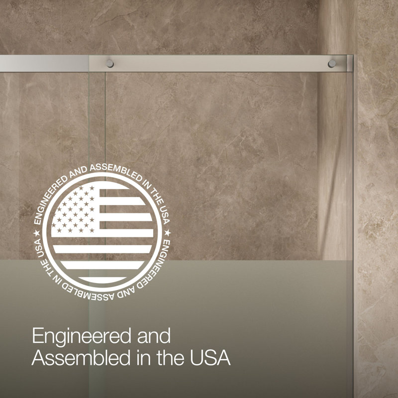 Elate Tall Sliding Shower Door, 75-1/2-In H X 56-1/4 - 59-5/8-In W, With Heavy 5/16-In Thick Crystal Clear Glass With Privacy Band