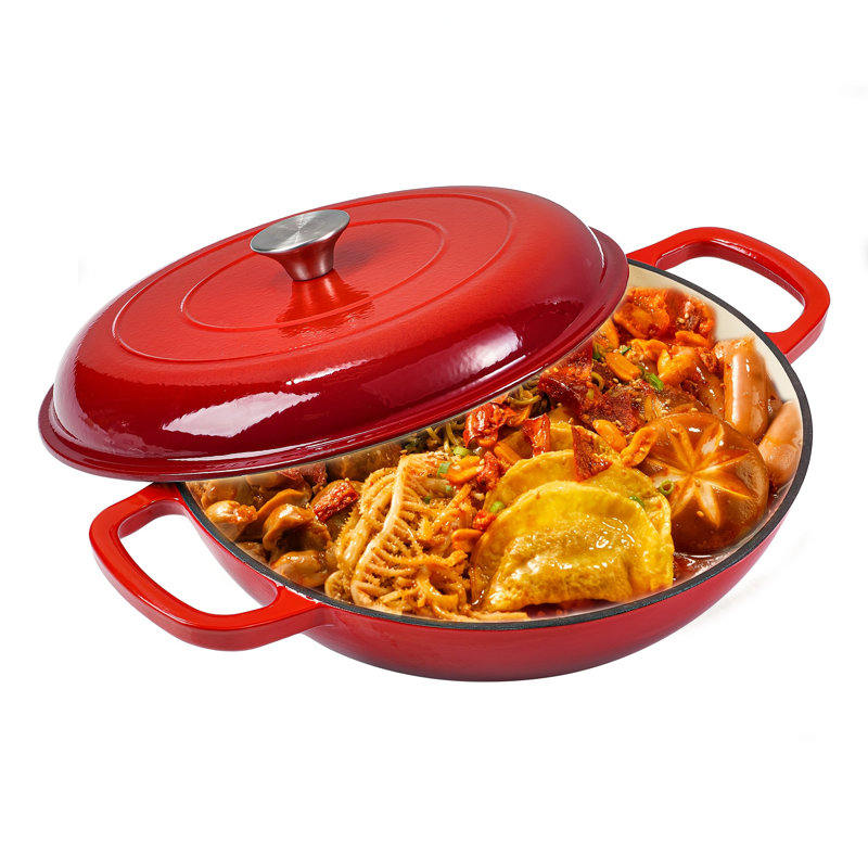 Faitout en fonte émaillée de 3,5 pintes avec couvercle - Batterie de cuisine émaillée pour la cuisson, le rôtissage et le braisage - Casserole en fonte durable pour utilisation sur une cuisinière et un four