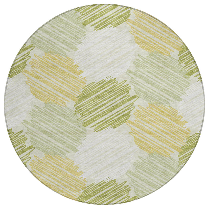 Machine Washable Indoor/Outdoor Xhevrie Green Rug, Round 8'