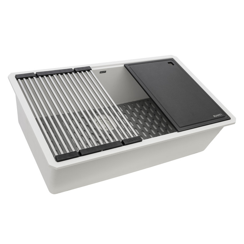 Ruvati 32-inch Granite Composite Quartz Workstation Undermount Kitchen Sink Single Bowl Arctic White Matte -, White