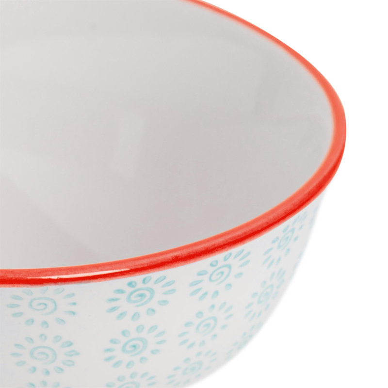 Nicola Spring - Hand-Printed Cereal Bowl, Blue/Red