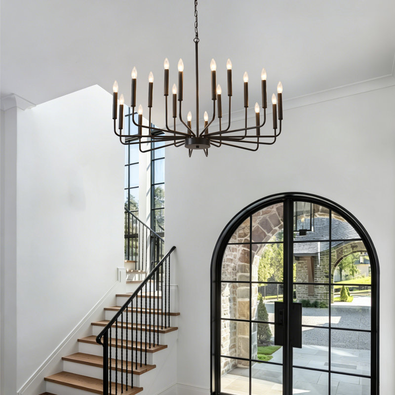 Black Metal Chandelier For Dining Room Light Fixtures, 18-Light Modern Farmhouse Candle Hanging Pendant Light For Living Room Entryway Foyer Bedroom
