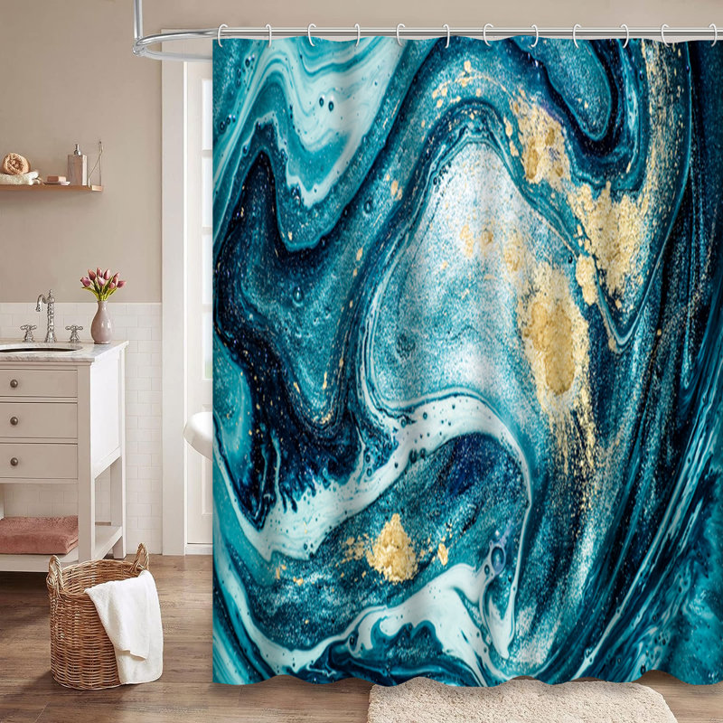 Rideau de douche Ocean Blue Green, L 72 po x l 84 po, Ocean Blue Green Black Marble Abstract