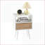 Table basse en rotin blanc avec prise de courant et ports USB, pieds en bois massif et tiroir de rangement pour le salon-987690869