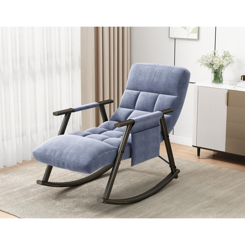 Casual Folding Rocking Chair Upholstered, Blue