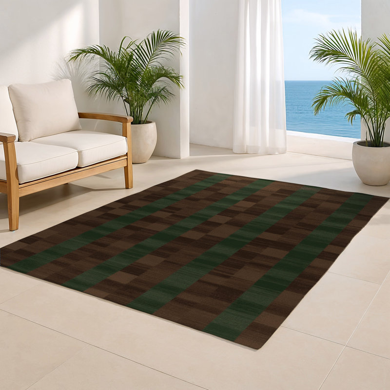 Tapis d'intérieur et d'extérieur à carreaux brun