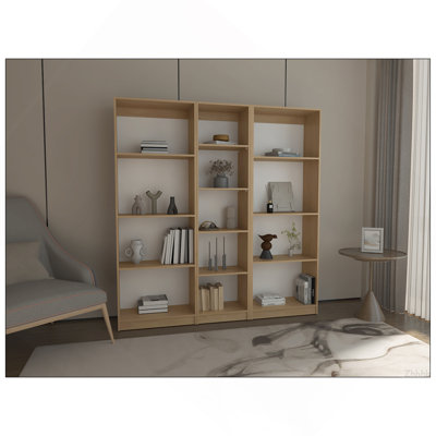 Bookcase Set 3-Piece 71.1" H with Open Shelves - Natural Oak