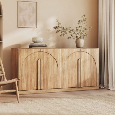 64" Modern Buffet Sideboard with Arch Carved Wood Door, Camel