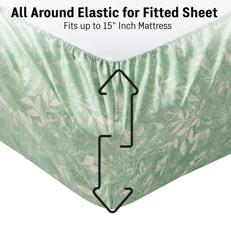 Ensemble de draps de lit HLC.ME, Ensemble de draps pour lit simple avec 1 taie d'or, Vert